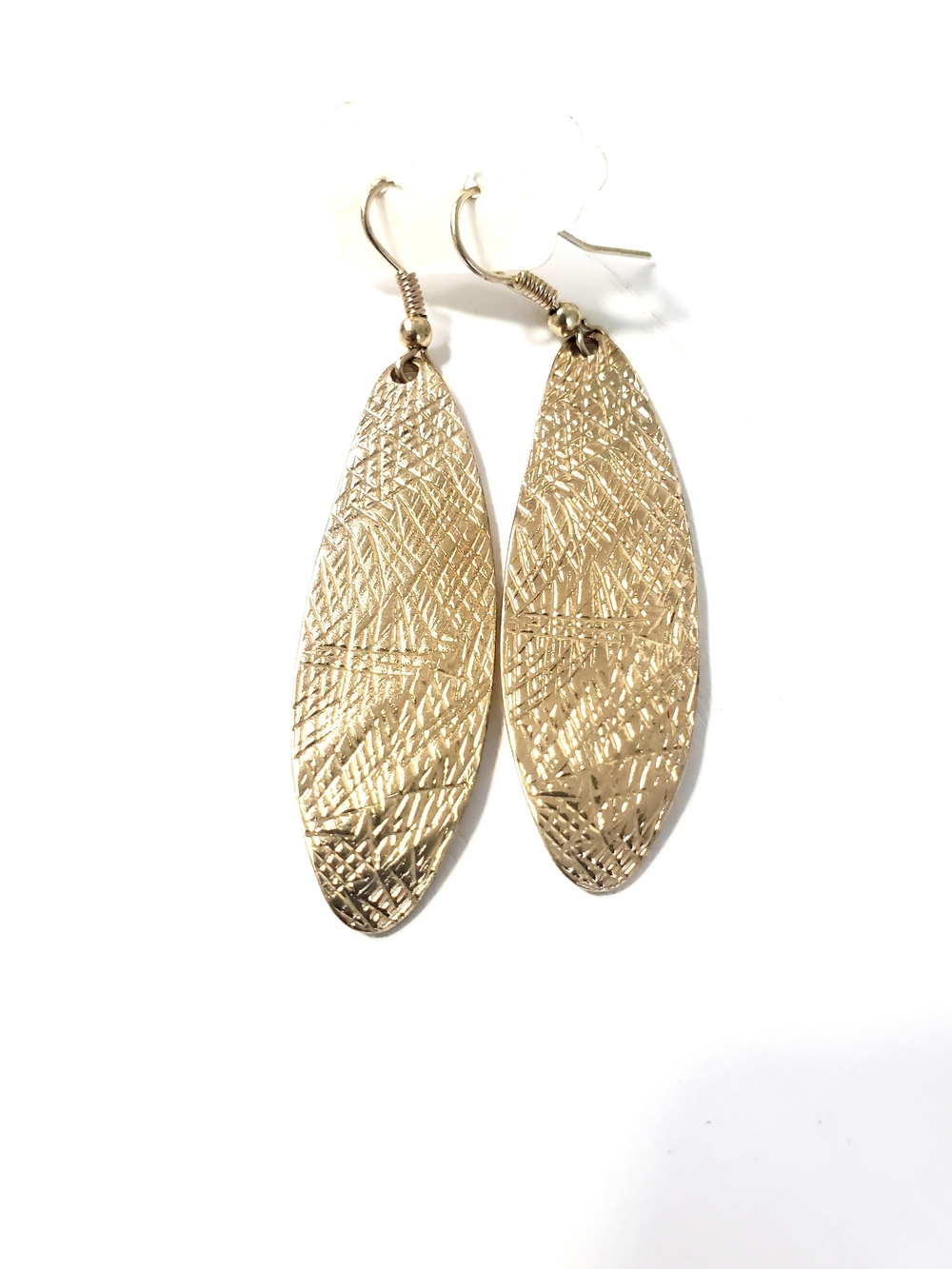 Gold Textured Oval Dangle Earrings - Women Jewelry
